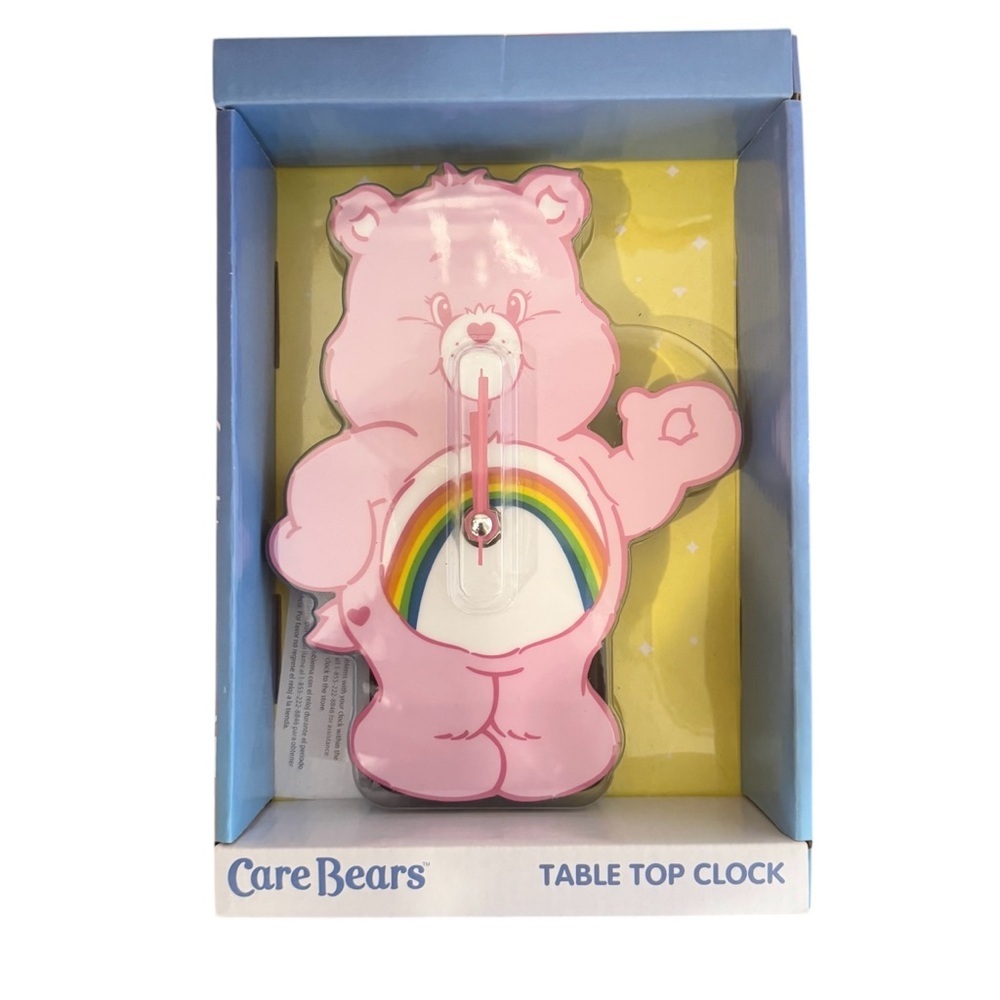 Carebears Cheer Bear Side Table Clock, Pink, 5”x8”, Battery Operated, Analog